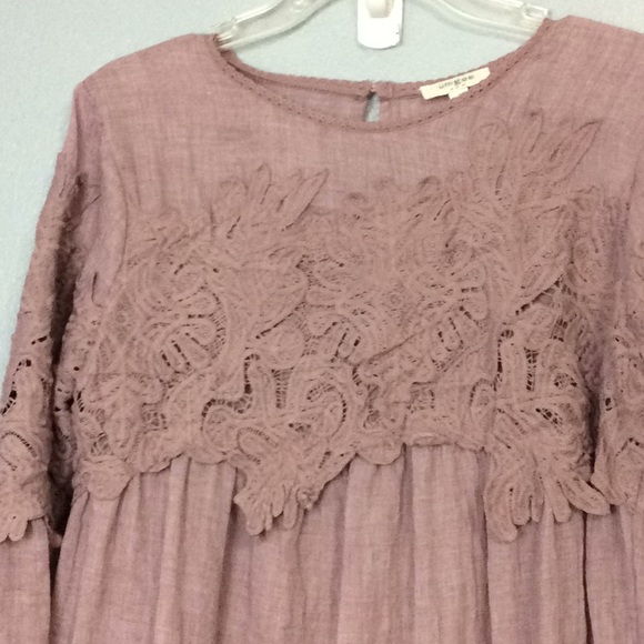 Umgee USA Womens Mauve Long Sleeve Baby Doll Dress Top Sz S - Picture 2 of 8